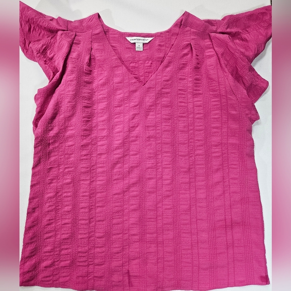 Counterparts Womens Small Pink Flutter Sleeve V Neck Blouse Summer Top New Shirt
